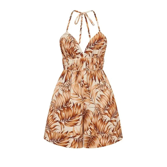 NWT $495 Autumn Adeigbo Karina Jumpsuit - Tropical Palm Resort Romper - Picture 4 of 13
